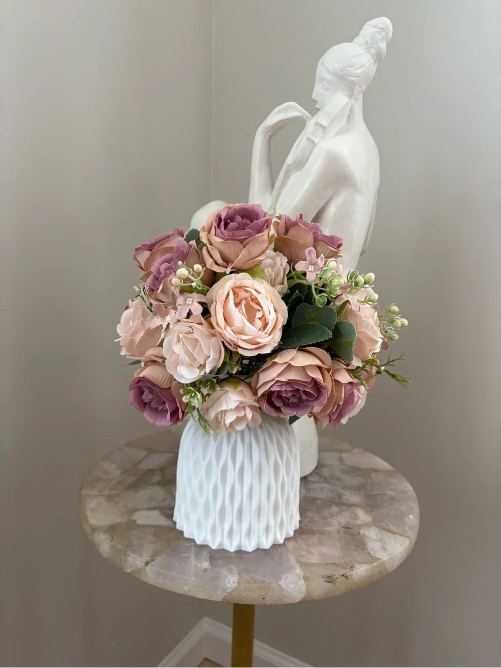2 sets Elegant Pink and Mauve Faux Rose Arrangements